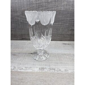 Vtg Block Lead Crystal Frosted Tulip Hurricane Candle Holder 8” Vase 76.5